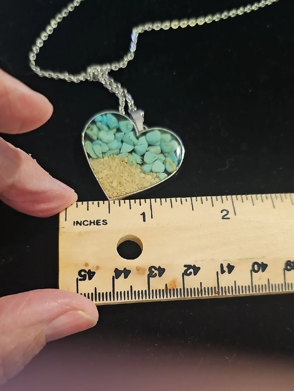 B‎ Heart Turquoise Sand Pendant Necklace Womens Size OS Blue Silver Beachy Boho